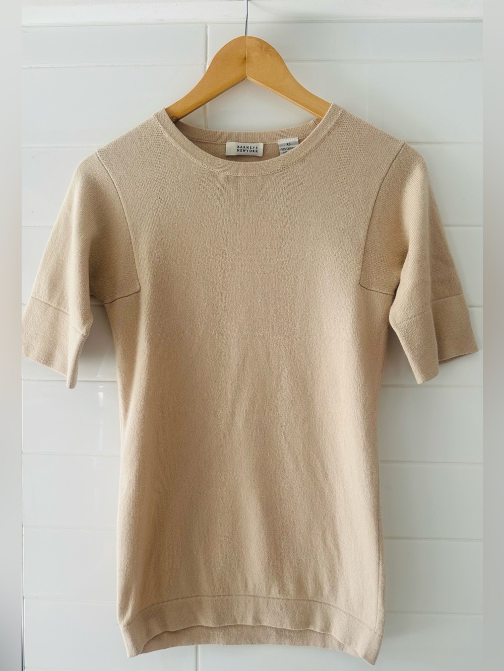 Barneys New York Cream Short Sleeve Cashmere-Cotton Top - Picture 3 of 6